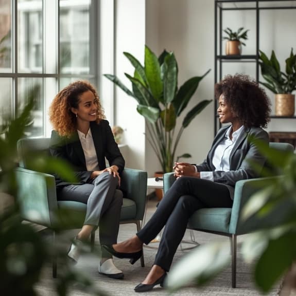 Professional wellness consultation - supportive conversation between colleagues